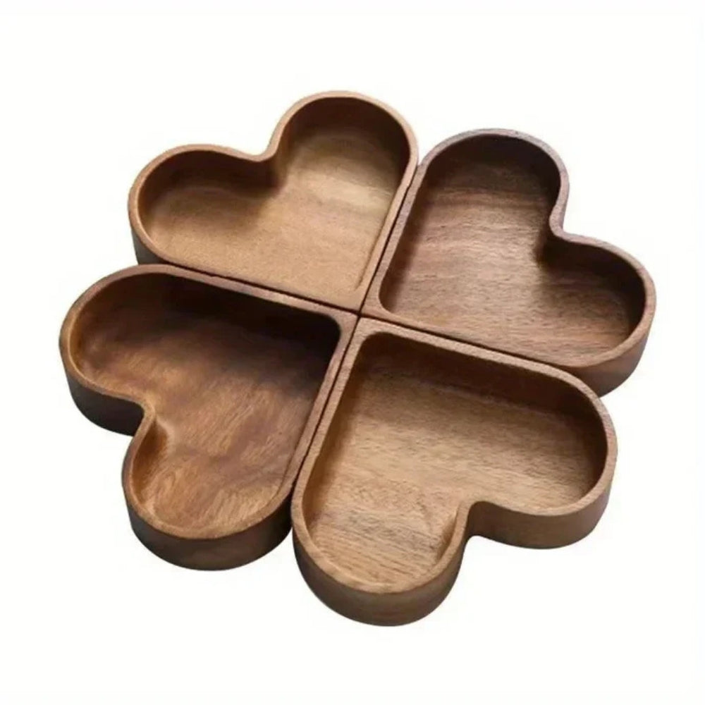 Snack Tray Set Heart-Shaped Solid Nut Wood - Image 2