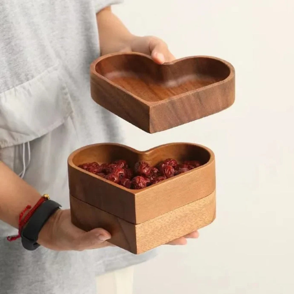 Snack Tray Set Heart-Shaped Solid Nut Wood - Image 5