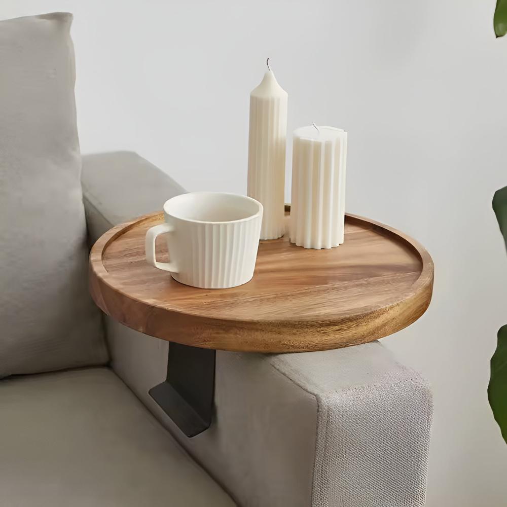 Sofa Armrest Tray Solid Wood Walnut Adjustable Clip-On - Image 8