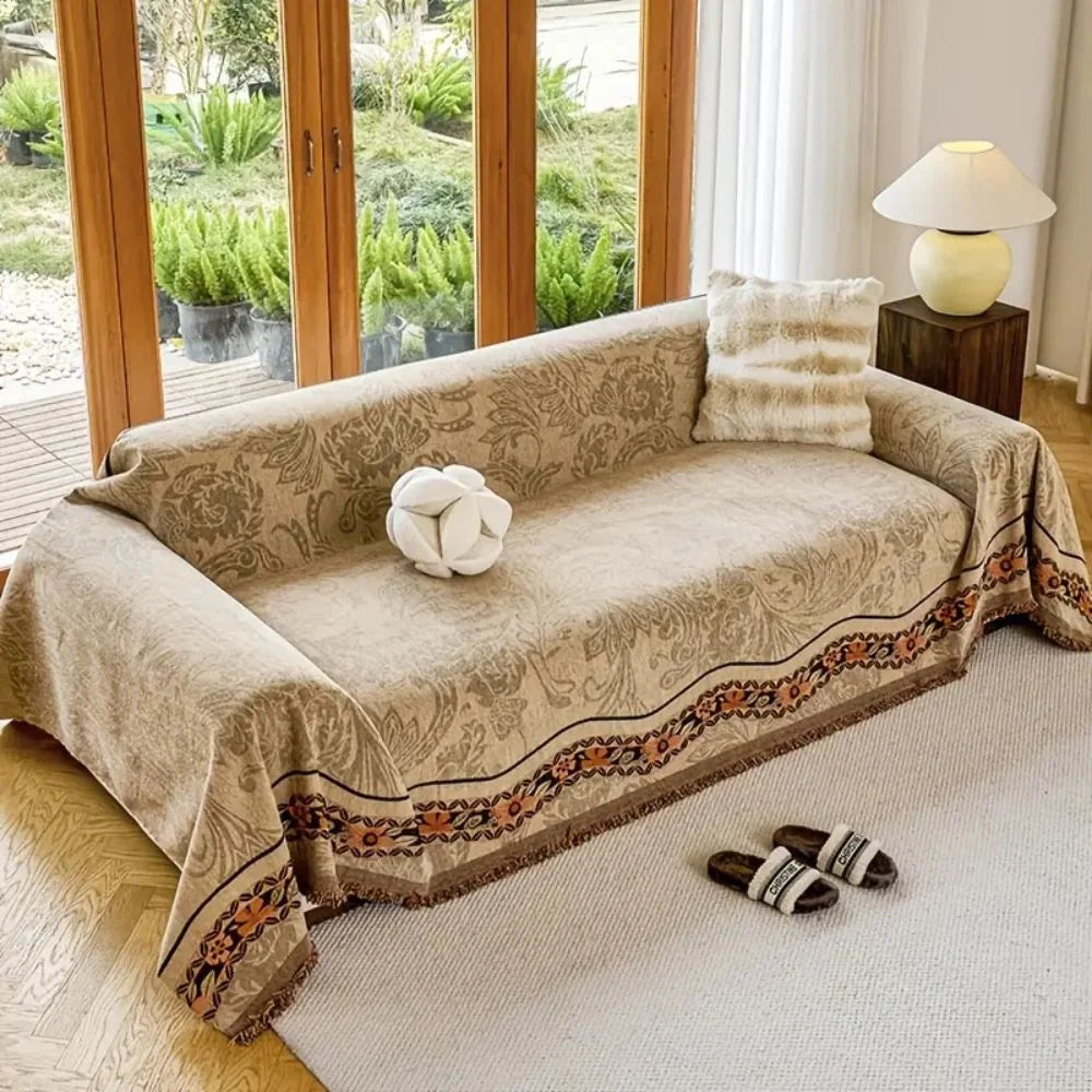 Sofa Cover Boho Floral Chenille Machine Washable - Image 3