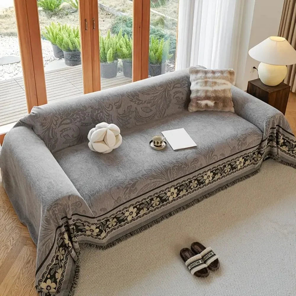 Sofa Cover Boho Floral Chenille Machine Washable - Image 4