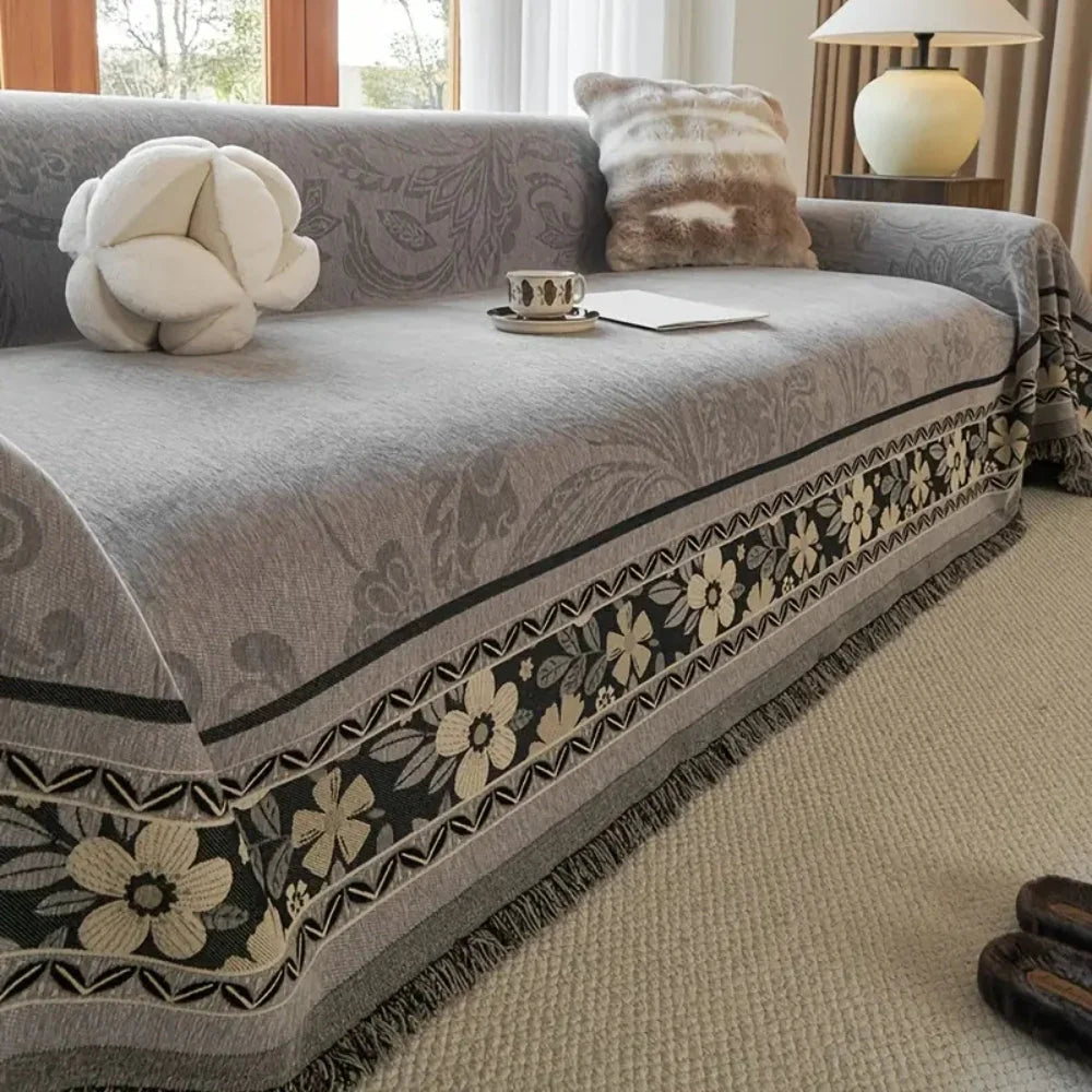 Sofa Cover Boho Floral Chenille Machine Washable - Image 6