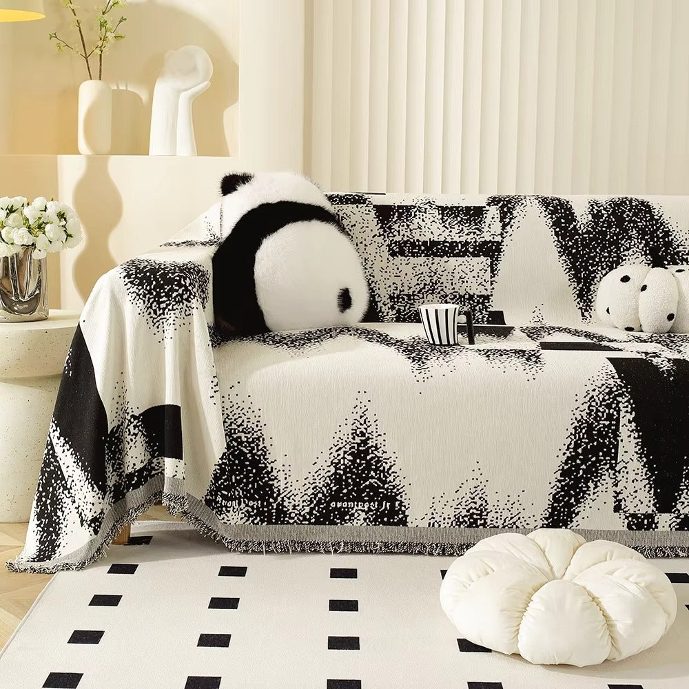 Sofa Cover Chenille Abstract Design Fringed Tassels - Image 2