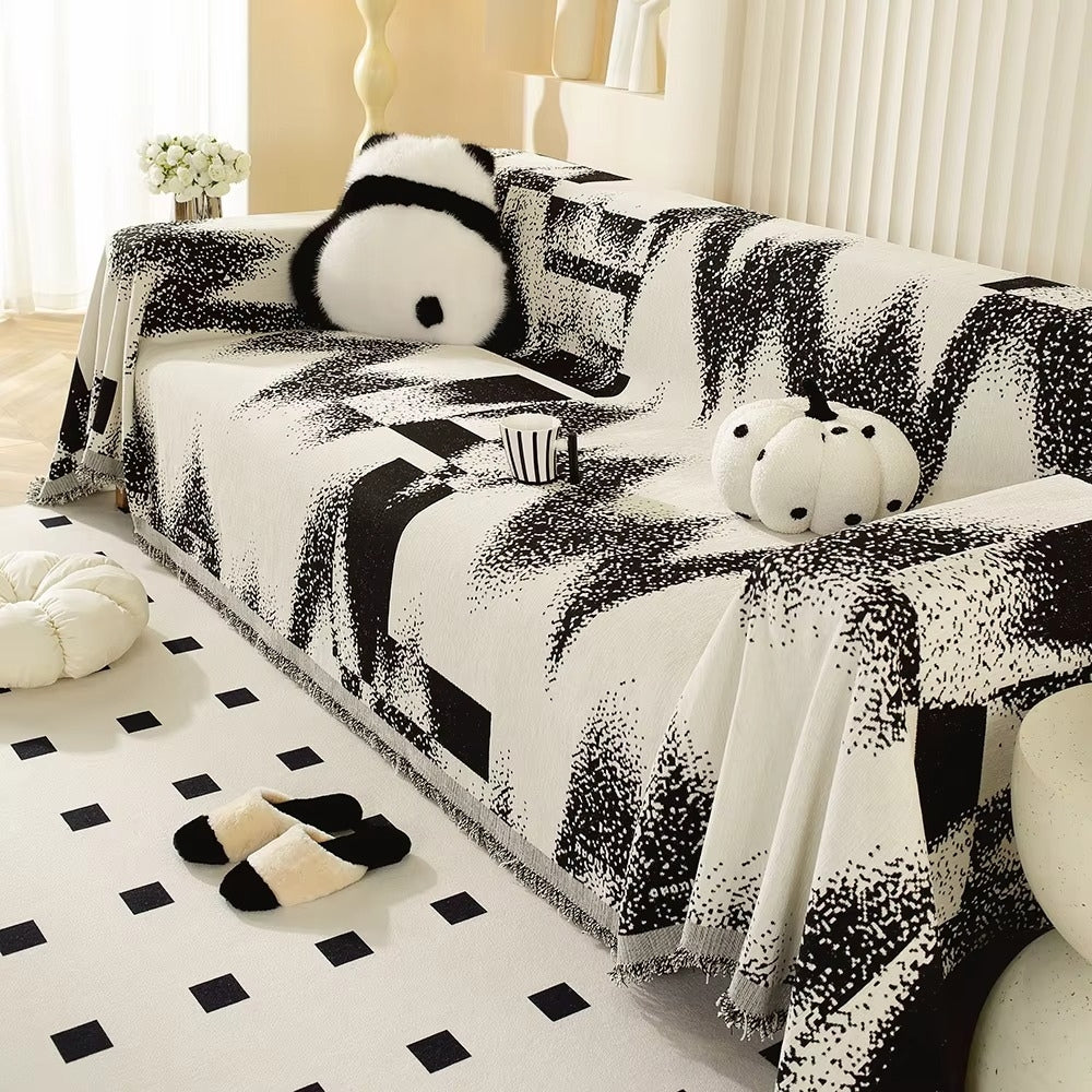 Sofa Cover Chenille Abstract Design Fringed Tassels - Image 3