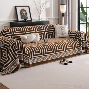Sofa Cover Chenille Anti-Scratch Greek Key Tassels