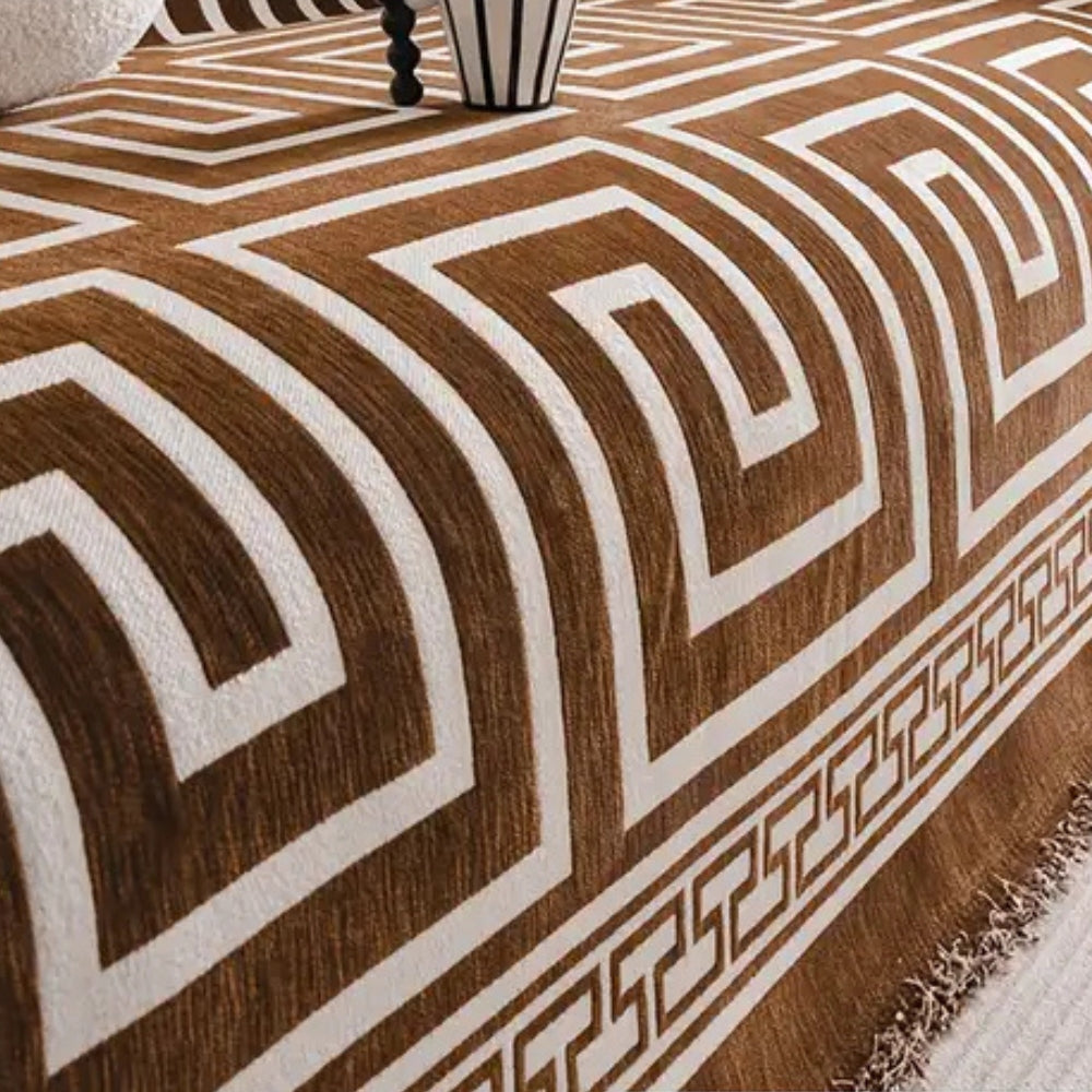 Sofa Cover Chenille Anti-Scratch Greek Key Tassels - Image 4