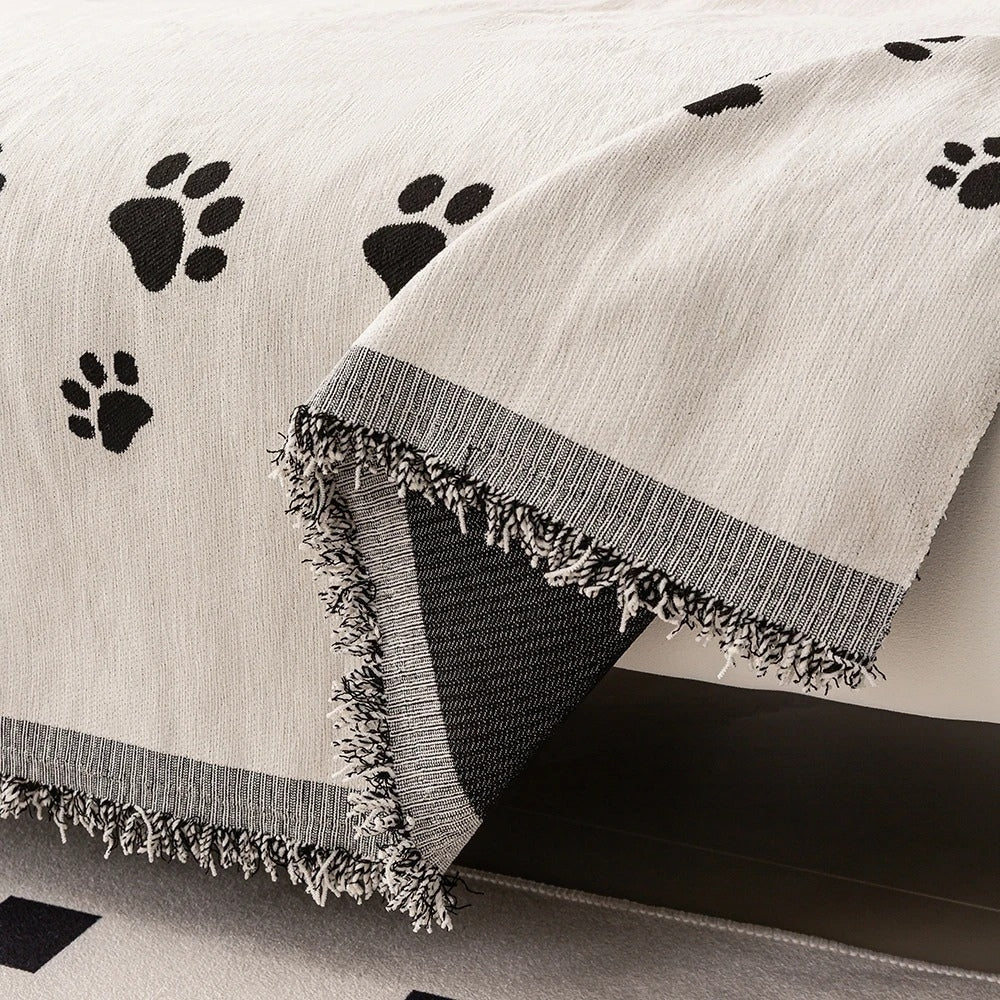 Sofa Cover Chenille Cat Paw Print Tassel Edge - Image 5