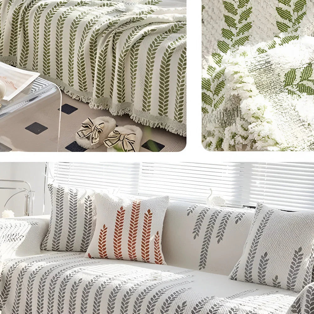 Sofa Cover Microfiber Leaf Pattern & Fringed Edge - Image 12
