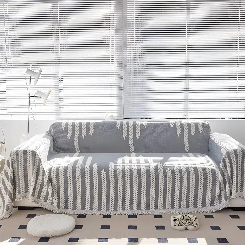 Sofa Cover Microfiber Leaf Pattern & Fringed Edge - Image 4