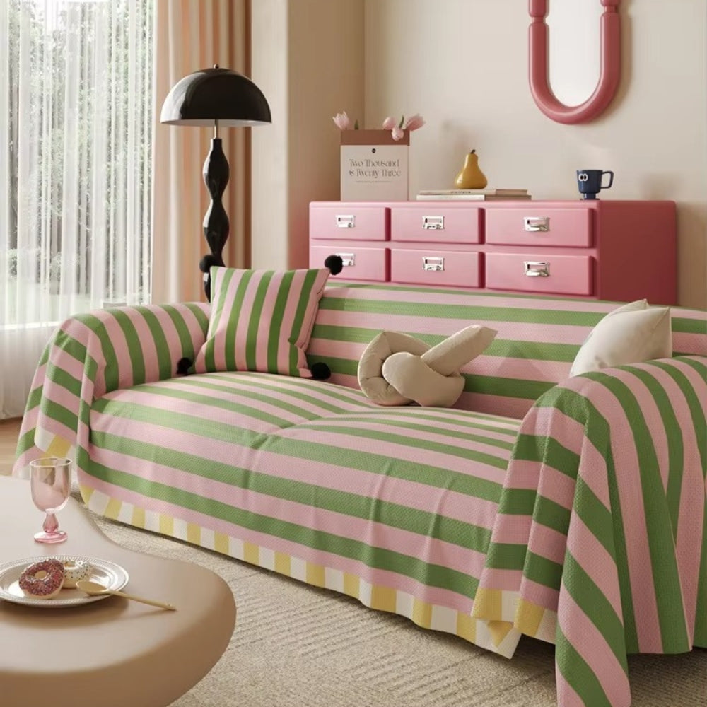 Sofa Cover Pastel Striped Microfiber Machine Washable - Image 2