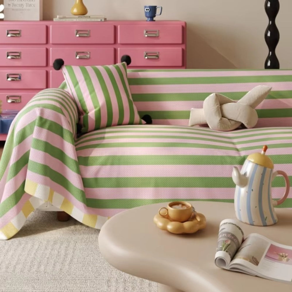 Sofa Cover Pastel Striped Microfiber Machine Washable - Image 4