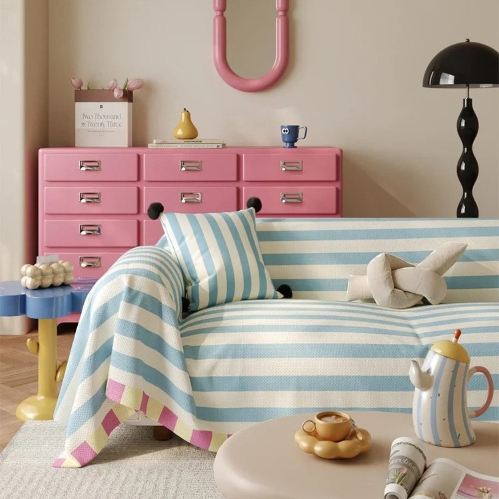 Sofa Cover Pastel Striped Microfiber Machine Washable - Image 5