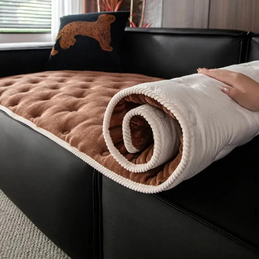 Sofa Cover Plush Button-Tufted Microfiber - Image 5