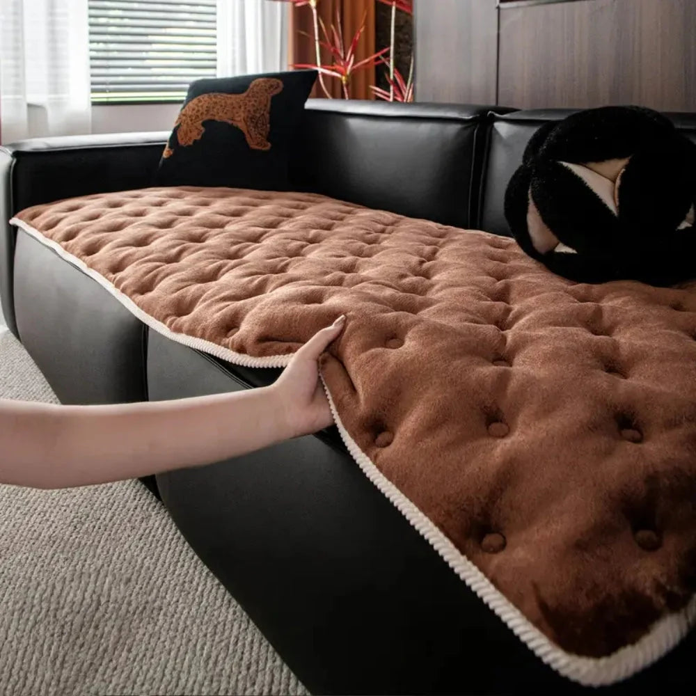Sofa Cover Plush Button-Tufted Microfiber - Image 8