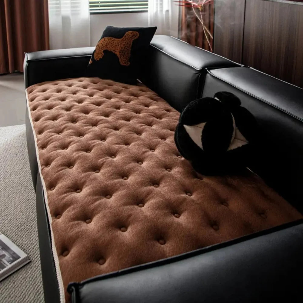 Sofa Cover Plush Button-Tufted Microfiber - Image 9