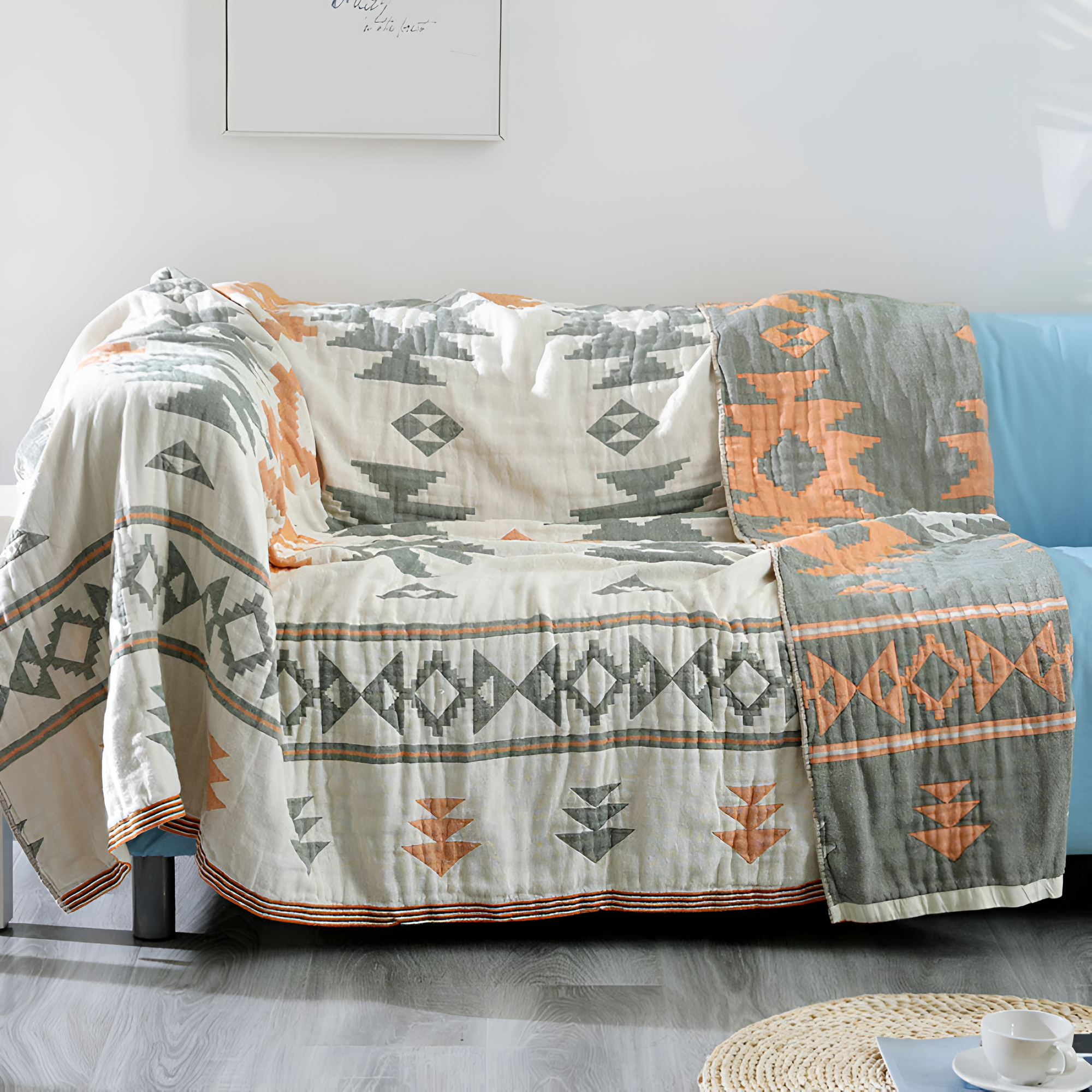 Sofa Cover Reversible Geometric 100% Cotton - Image 2