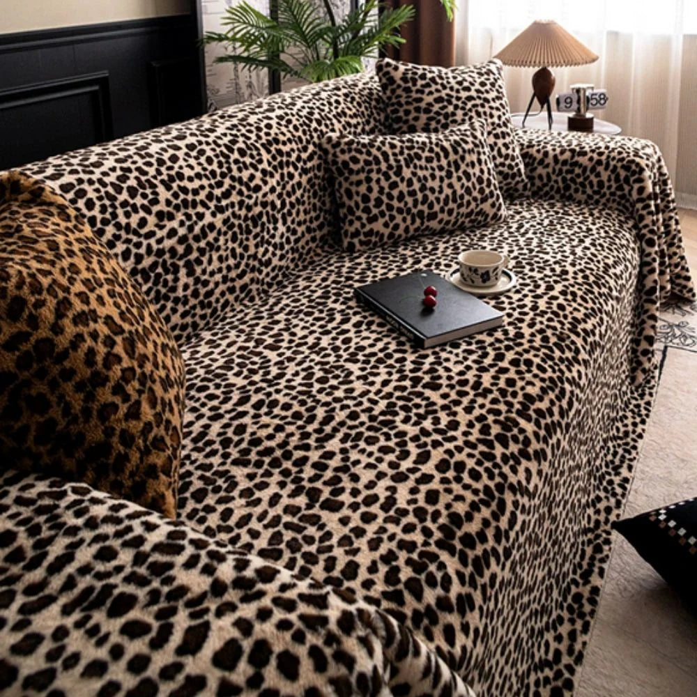 Sofa Cover Thick Plush Microfiber Leopard Print - Image 2