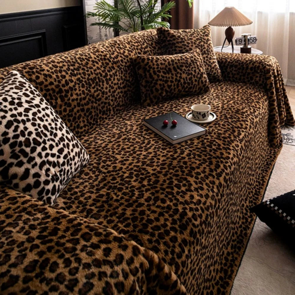 Sofa Cover Thick Plush Microfiber Leopard Print - Image 7