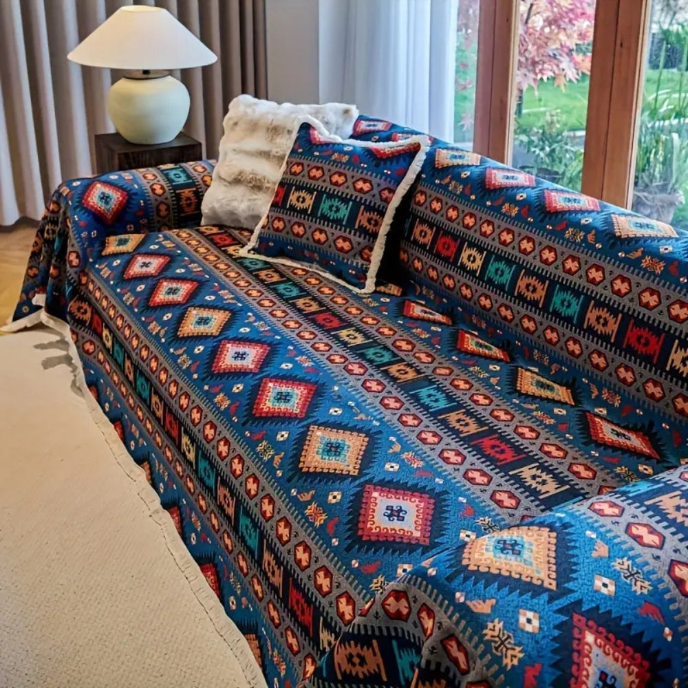 Sofa Cover Vibrant Geometric Jacquard Cotton-Linen Blend Pet-Friendly - Image 3