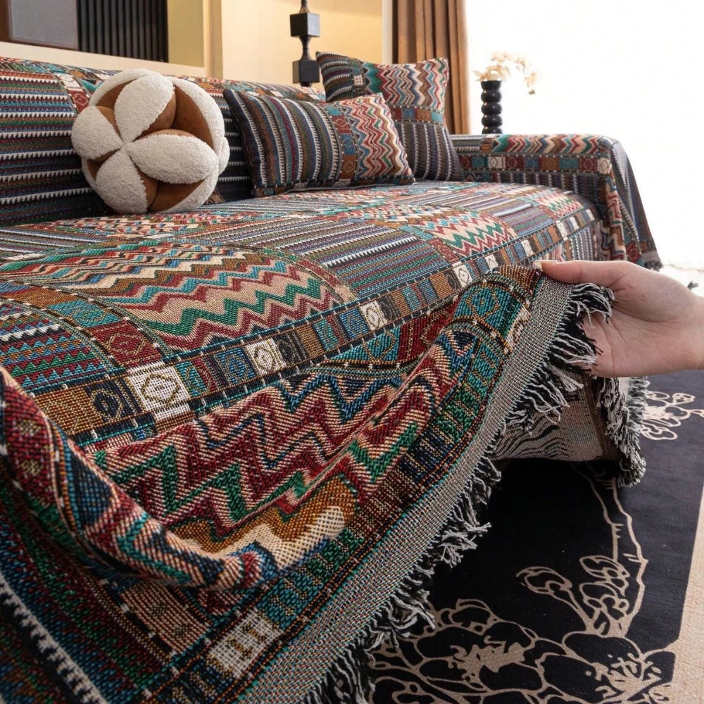 Sofa Cover Woven Chenille Boho Geometric Fade-Resistant - Image 2