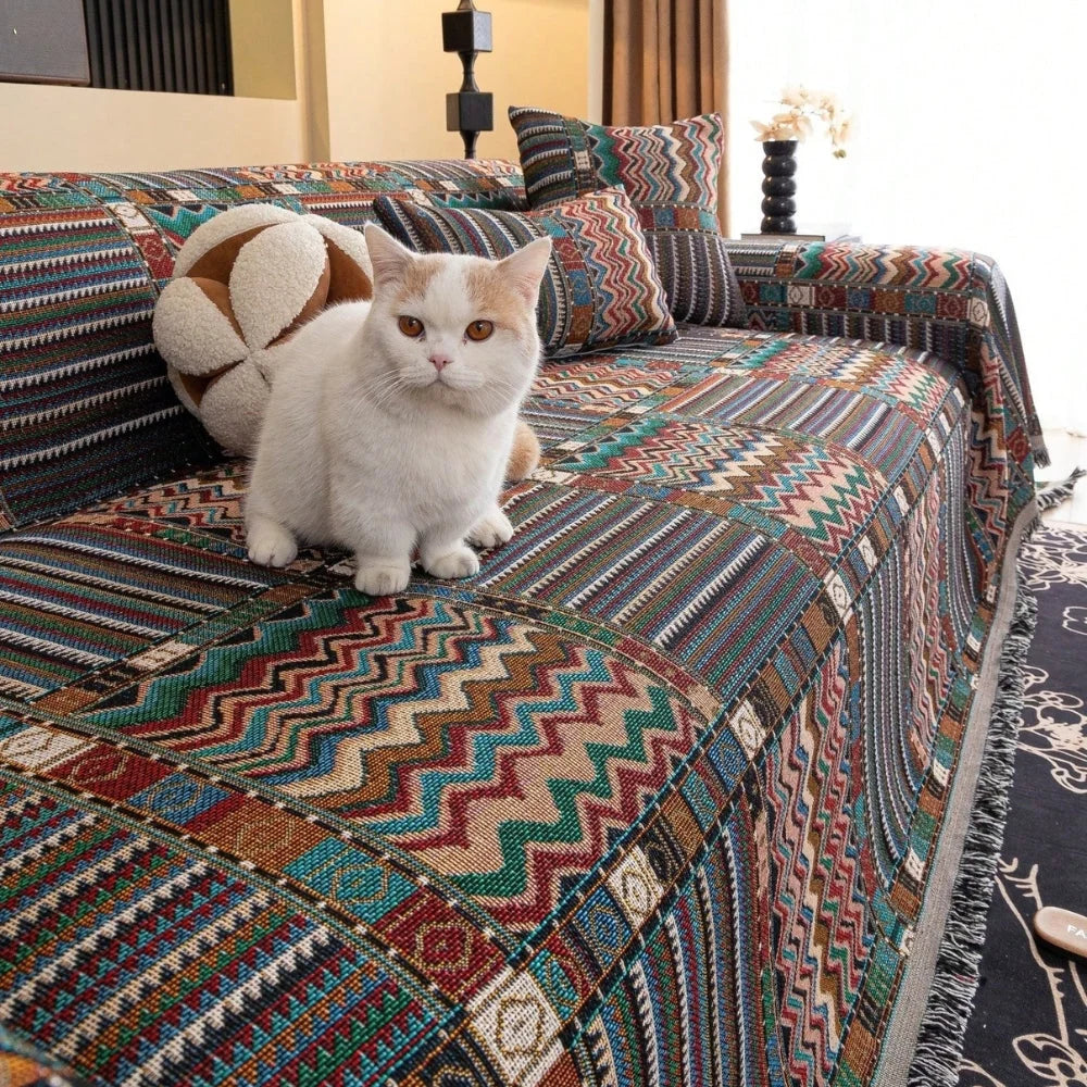 Sofa Cover Woven Chenille Boho Geometric Fade-Resistant - Image 5