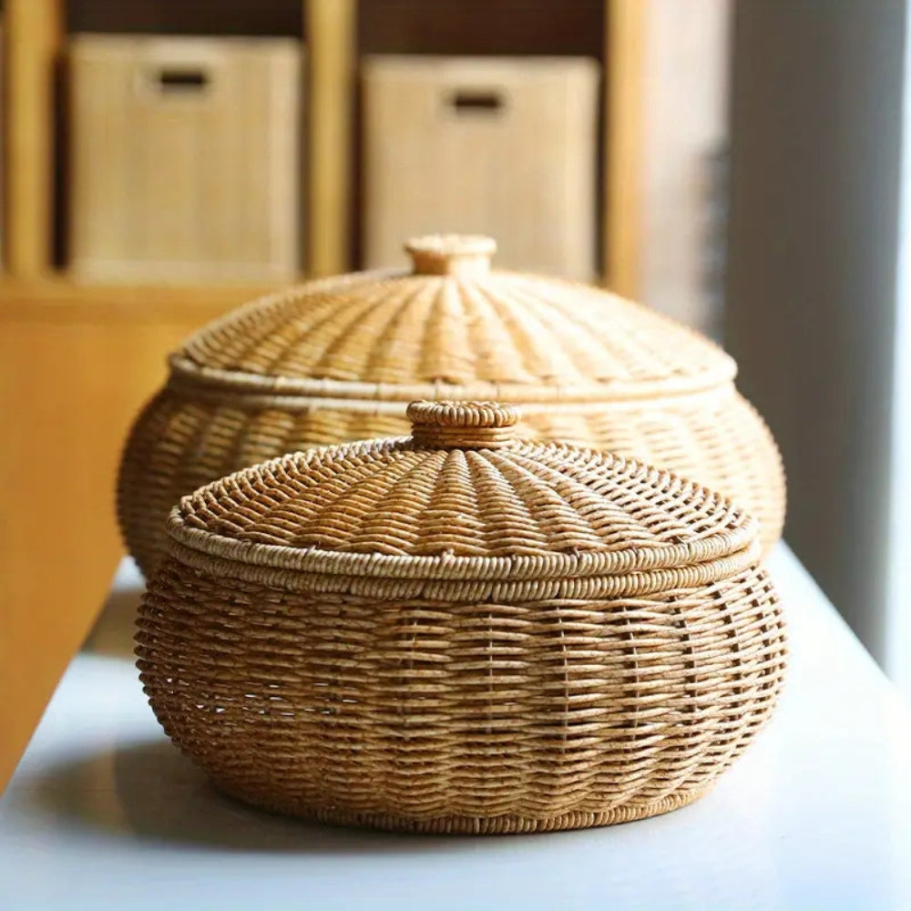 Storage Basket Handcrafted Rattan Dome Lid - Image 2