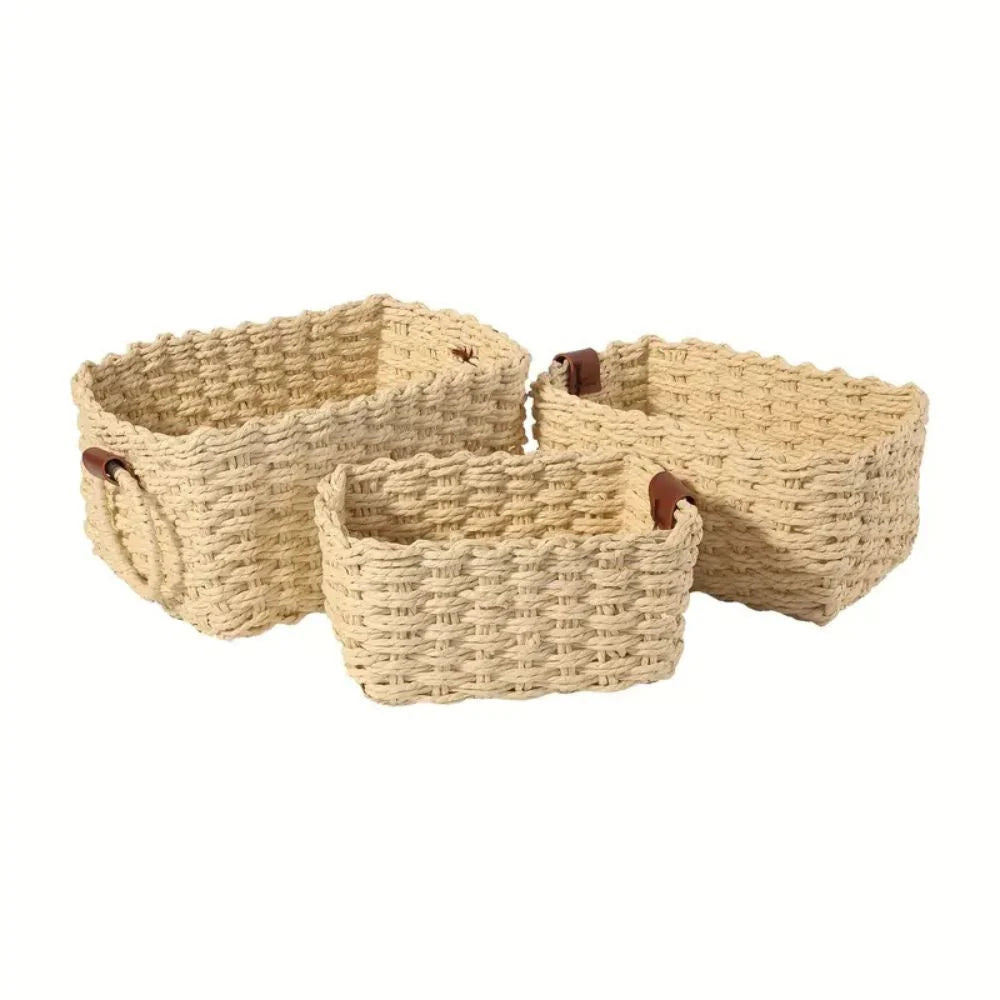 Storage Baskets Handwoven Rattan Set of 3 - Image 11