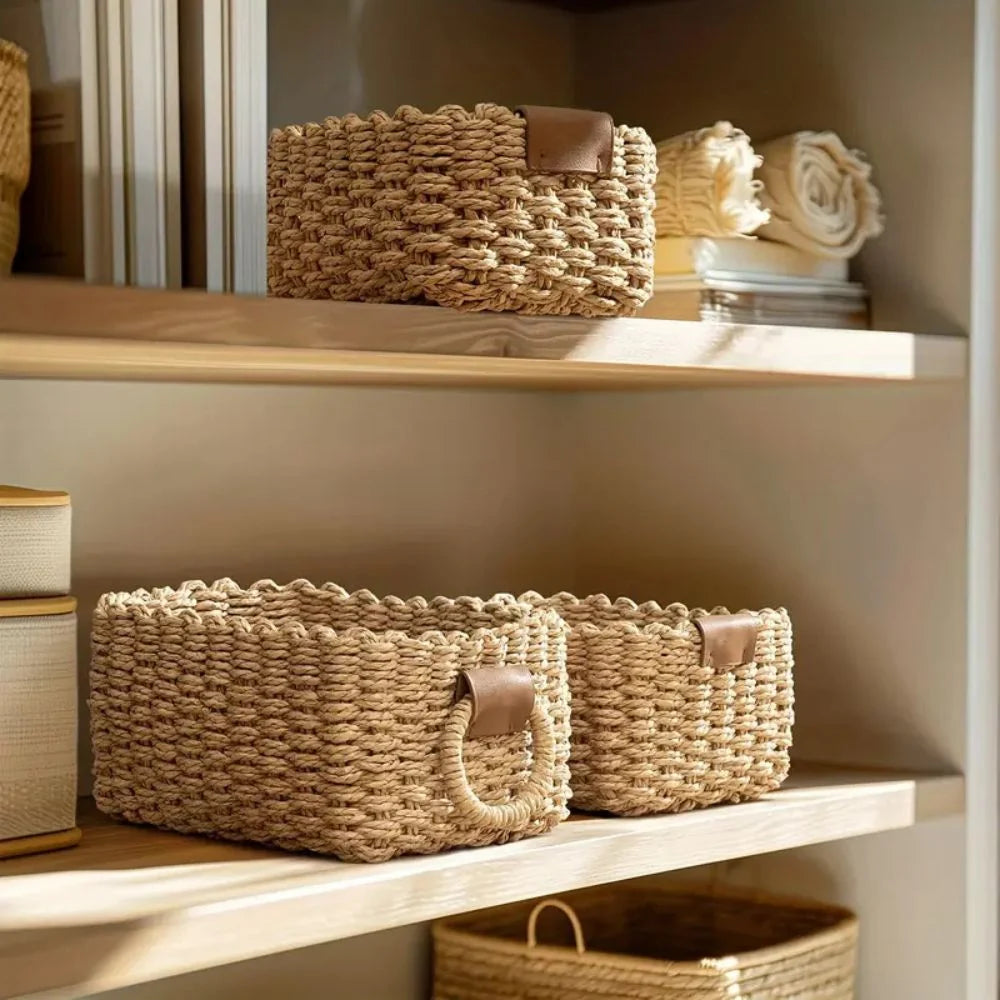 Storage Baskets Handwoven Rattan Set of 3 - Image 4
