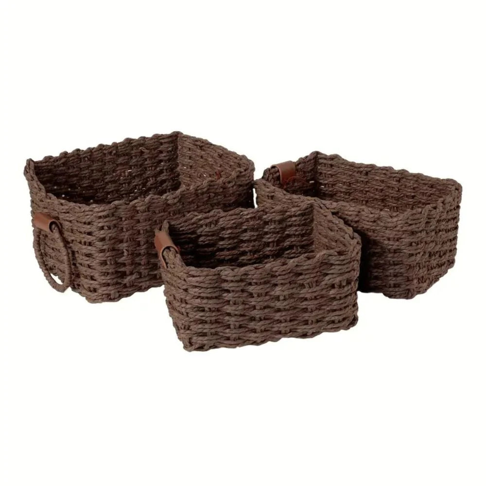 Storage Baskets Handwoven Rattan Set of 3 - Image 8