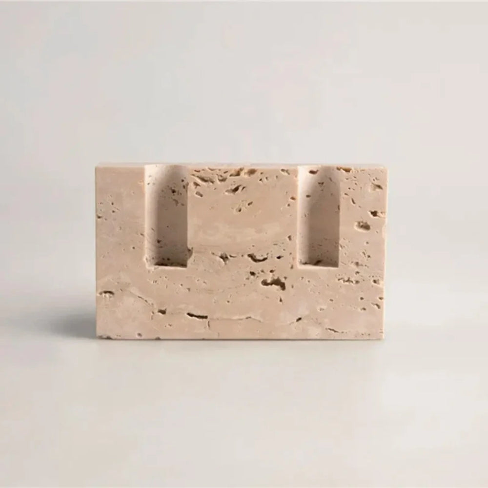 Taper Candle Holder Travertine Marble Handcrafted Holds Two - Image 3
