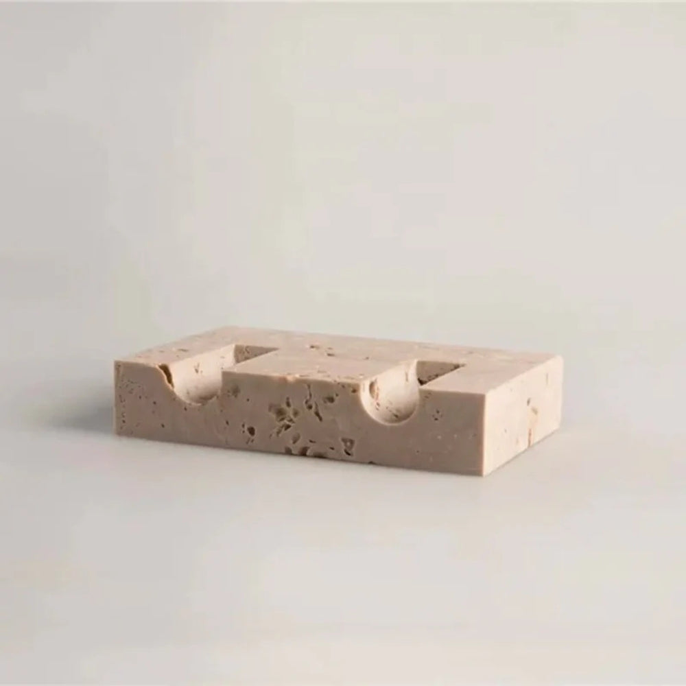 Taper Candle Holder Travertine Marble Handcrafted Holds Two - Image 4