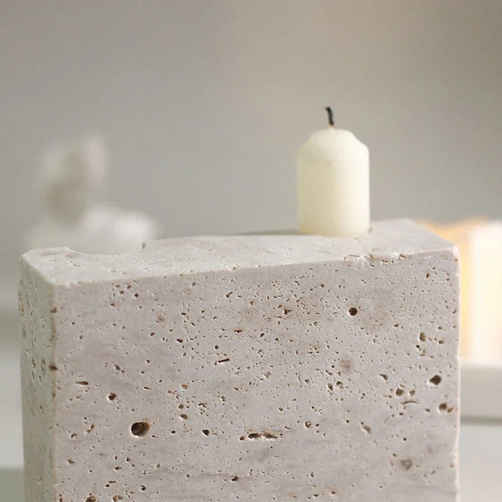 Taper Candle Holder Travertine Marble Handcrafted Holds Two - Image 5