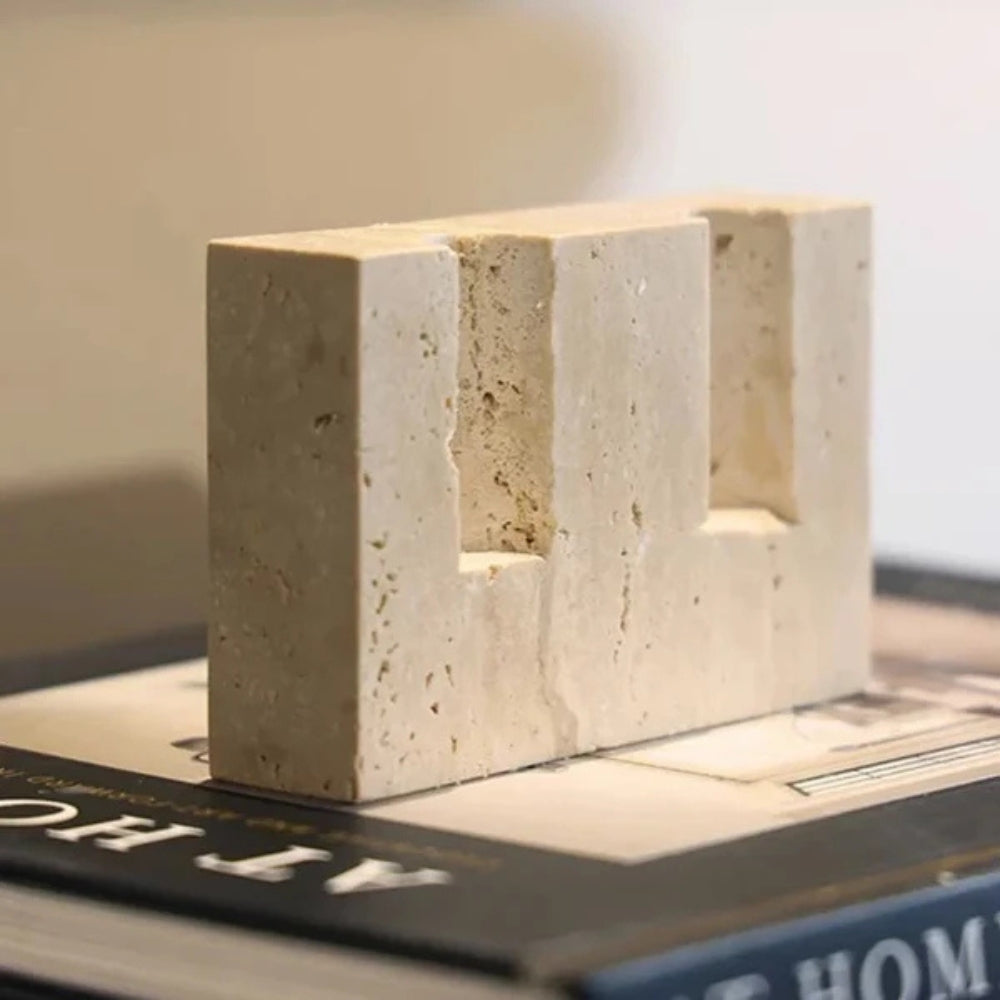 Taper Candle Holder Travertine Marble Handcrafted Holds Two - Image 6
