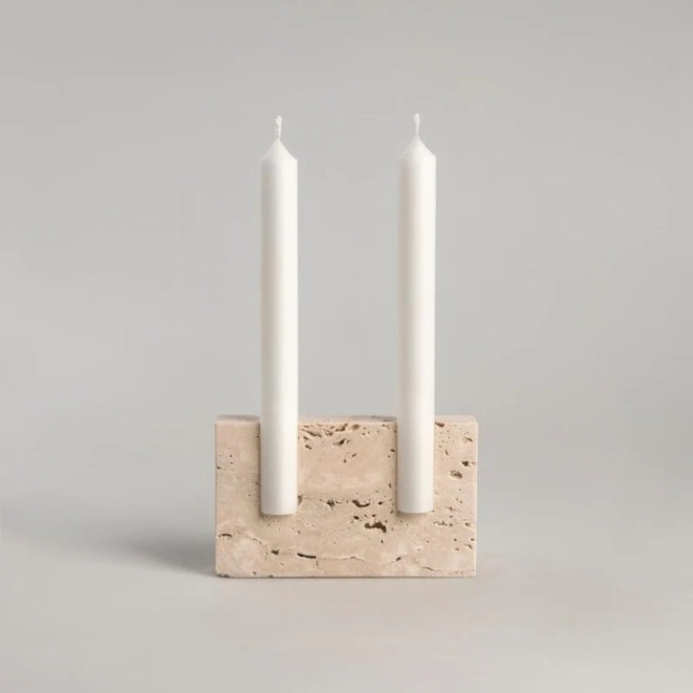 Taper Candle Holder Travertine Marble Handcrafted Holds Two - Image 7