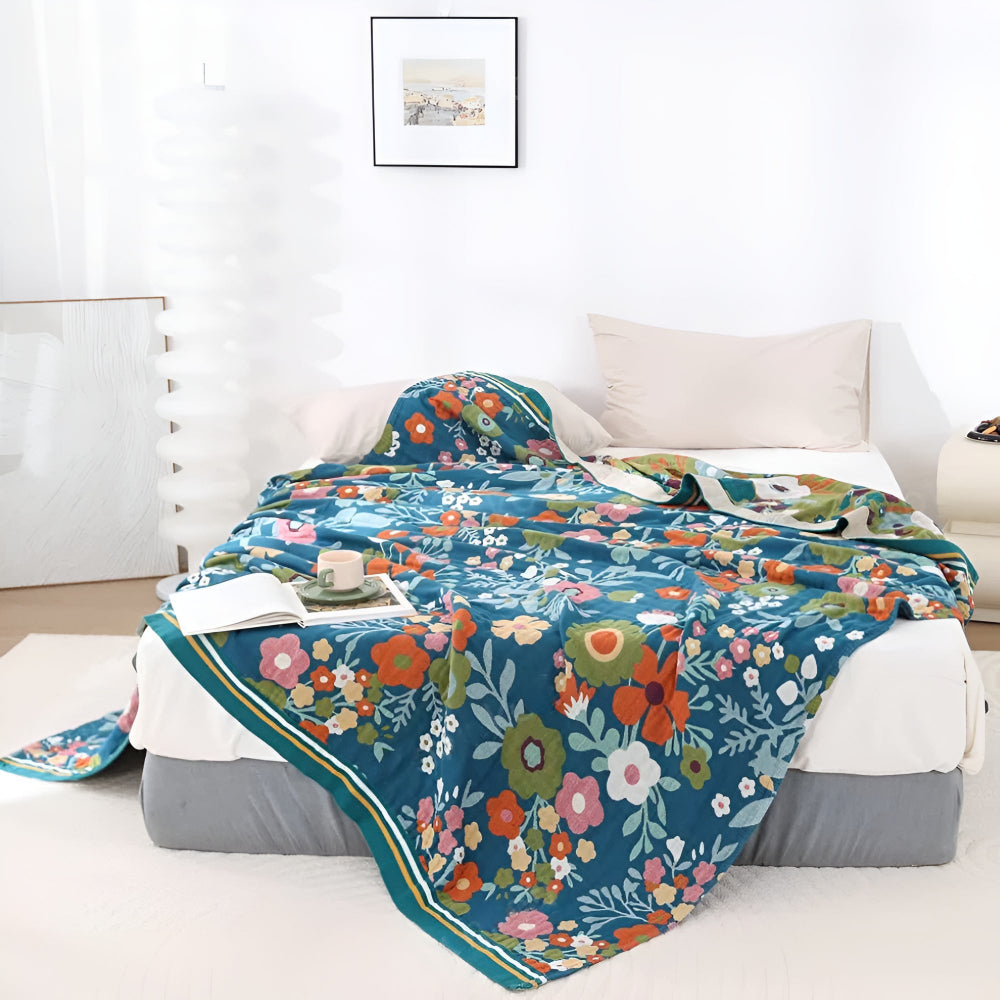 Throw Blanket 100% Cotton Breathable Wildflower Print - Image 2