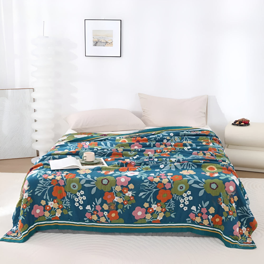 Throw Blanket 100% Cotton Breathable Wildflower Print - Image 4