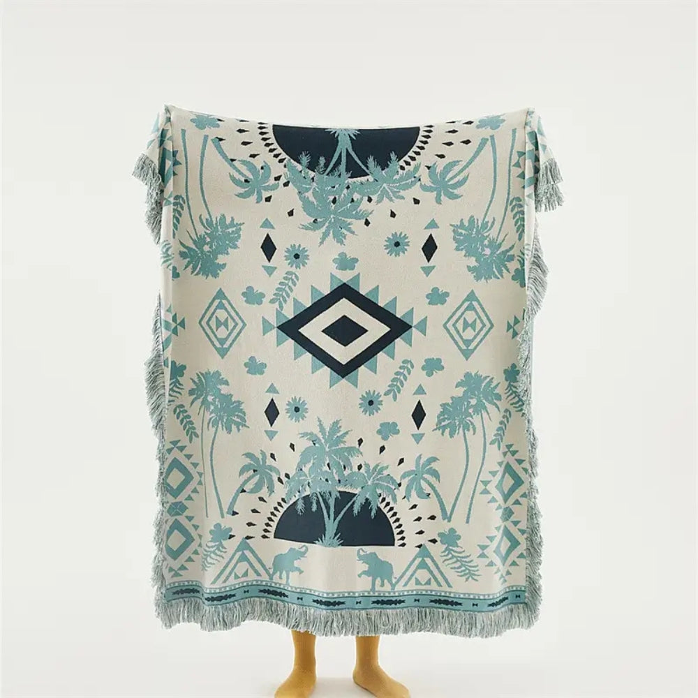 Throw Blanket 100% Cotton Geometric Jacquard Machine Washable - Image 3