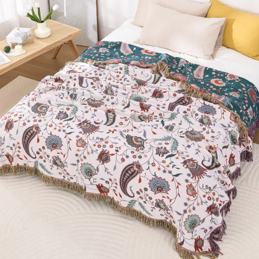 Throw Blanket 100% Cotton Reversible Floral - Image 2