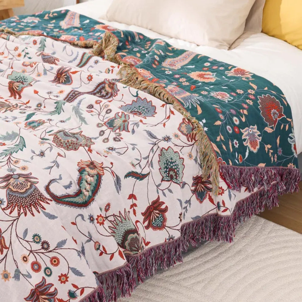 Throw Blanket 100% Cotton Reversible Floral - Image 5