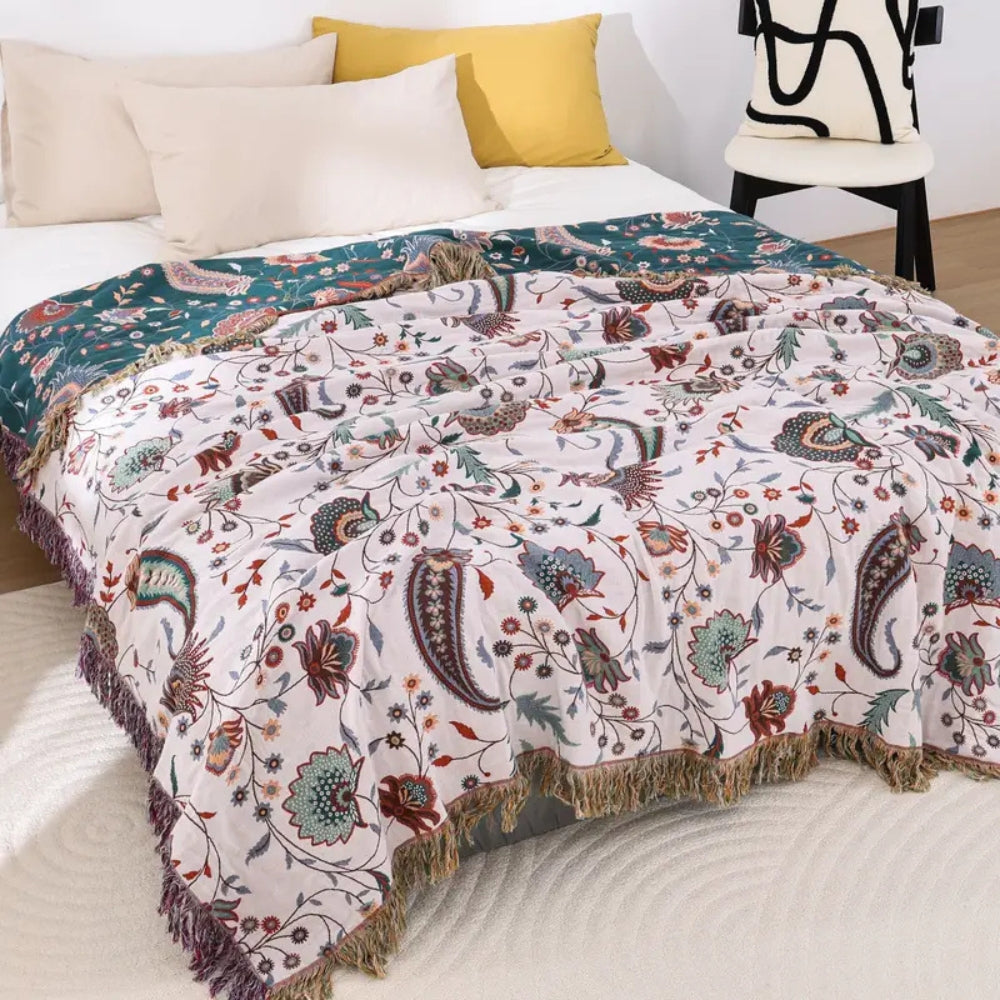 Throw Blanket 100% Cotton Reversible Floral - Image 6