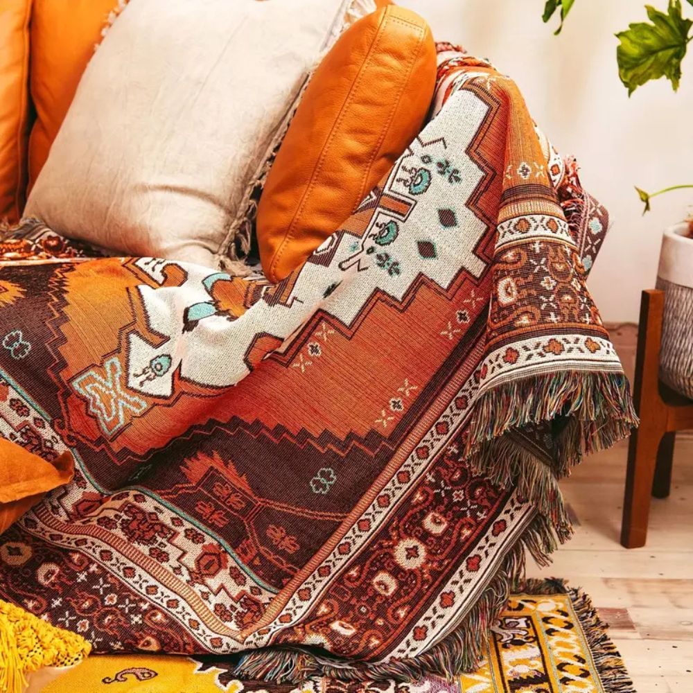 Throw Blanket Boho Woven Cotton-Microfiber Blend - Image 3