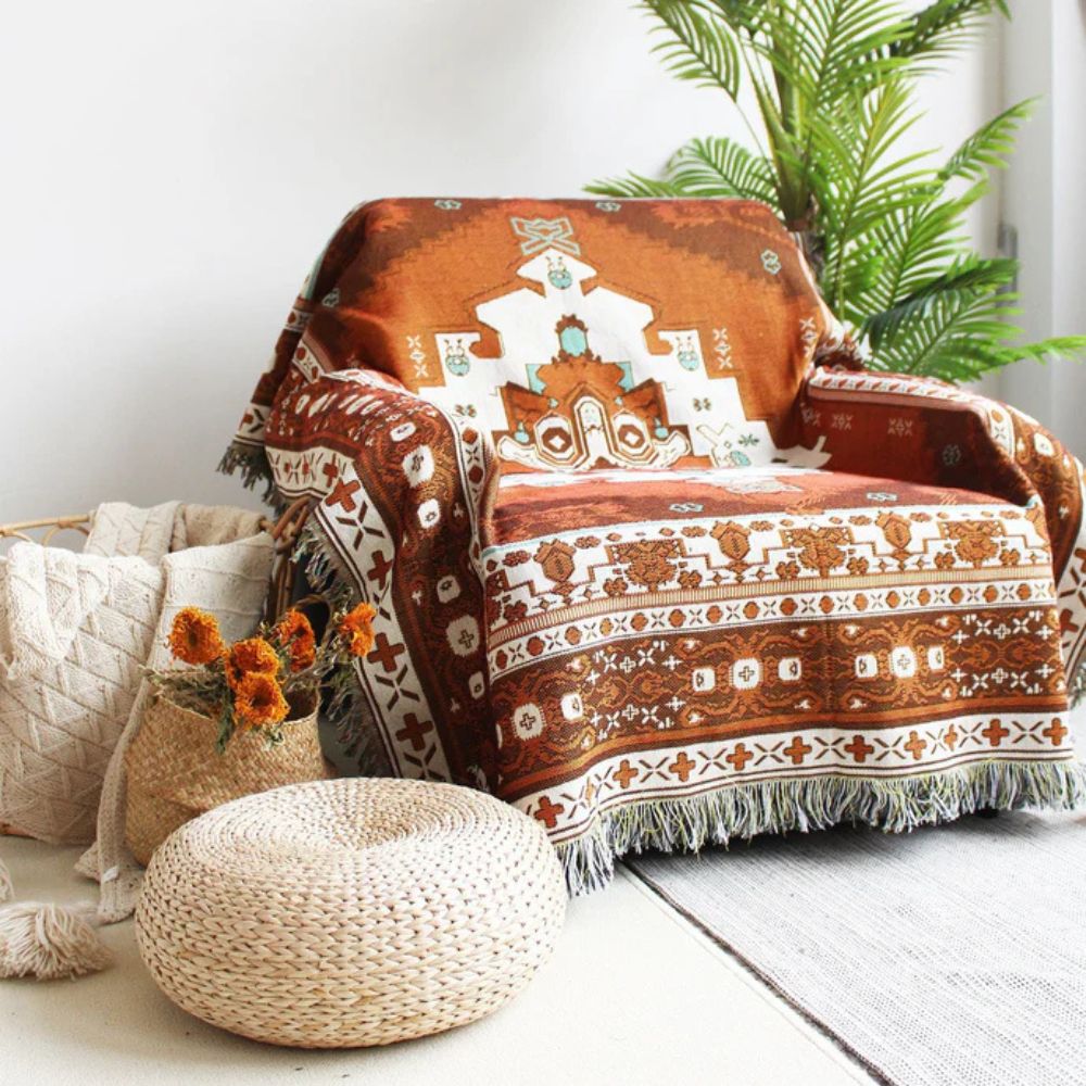 Throw Blanket Boho Woven Cotton-Microfiber Blend - Image 4