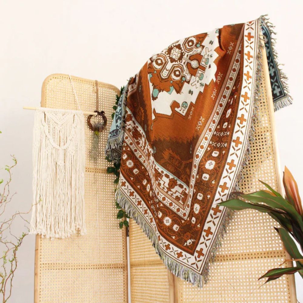 Throw Blanket Boho Woven Cotton-Microfiber Blend - Image 5