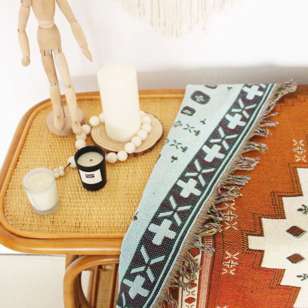 Throw Blanket Boho Woven Cotton-Microfiber Blend - Image 6