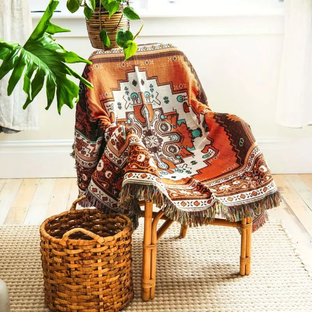 Throw Blanket Boho Woven Cotton-Microfiber Blend - Image 8