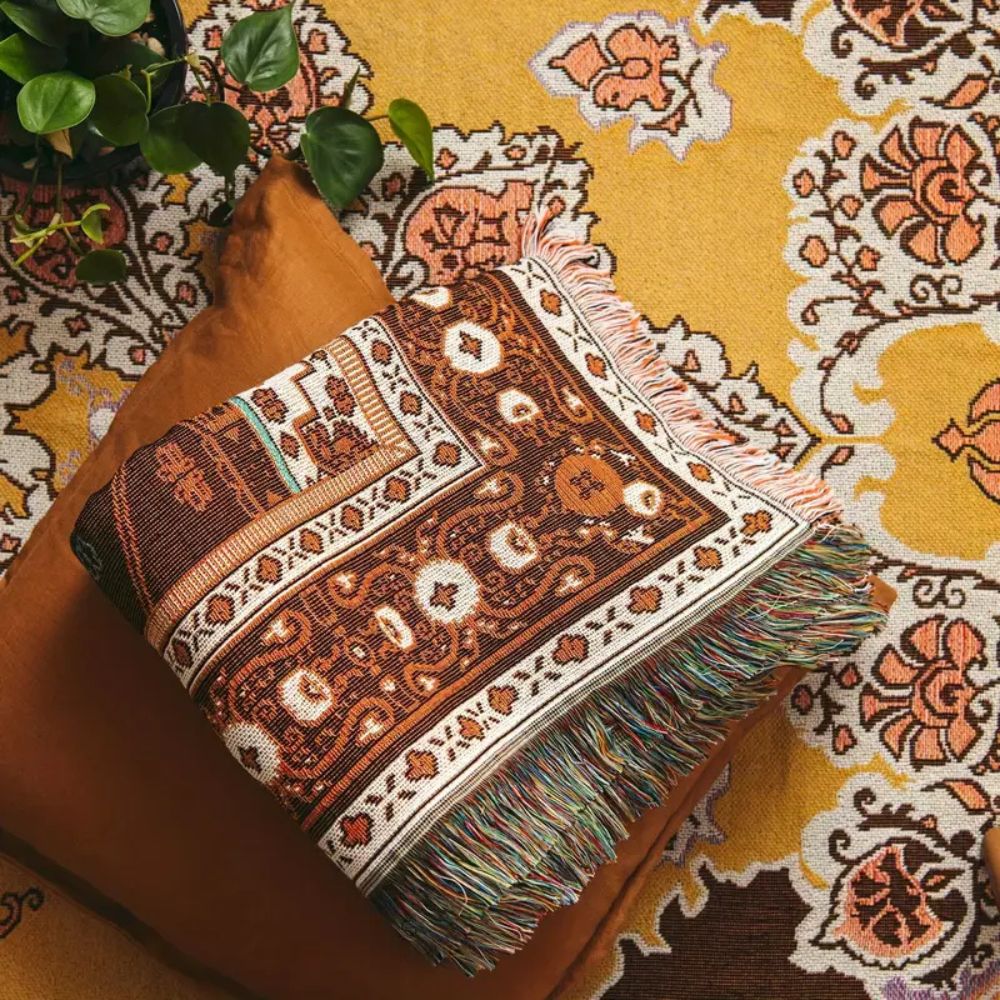 Throw Blanket Boho Woven Cotton-Microfiber Blend - Image 9