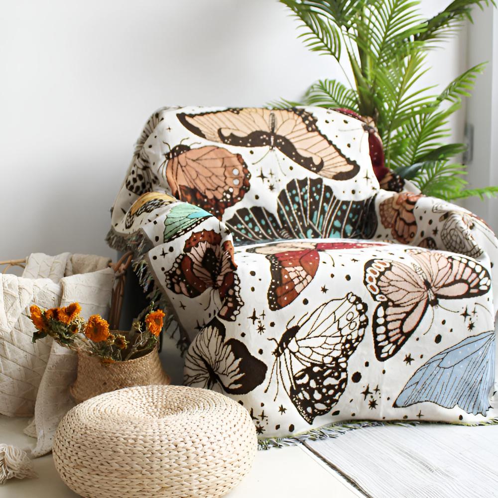 Throw Blanket Butterfly Pattern Plush Microfiber Fringed Edges - Image 2