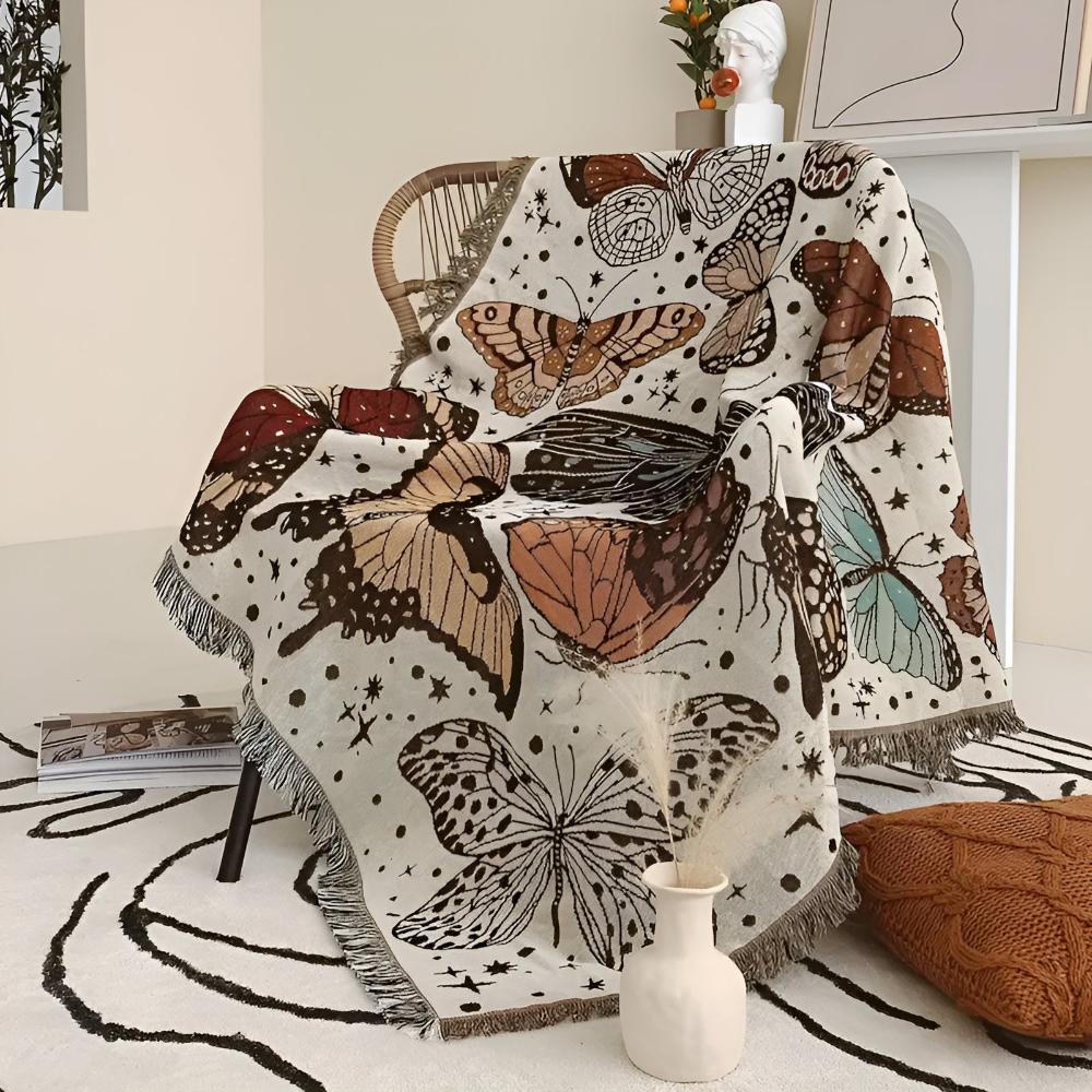 Throw Blanket Butterfly Pattern Plush Microfiber Fringed Edges - Image 3