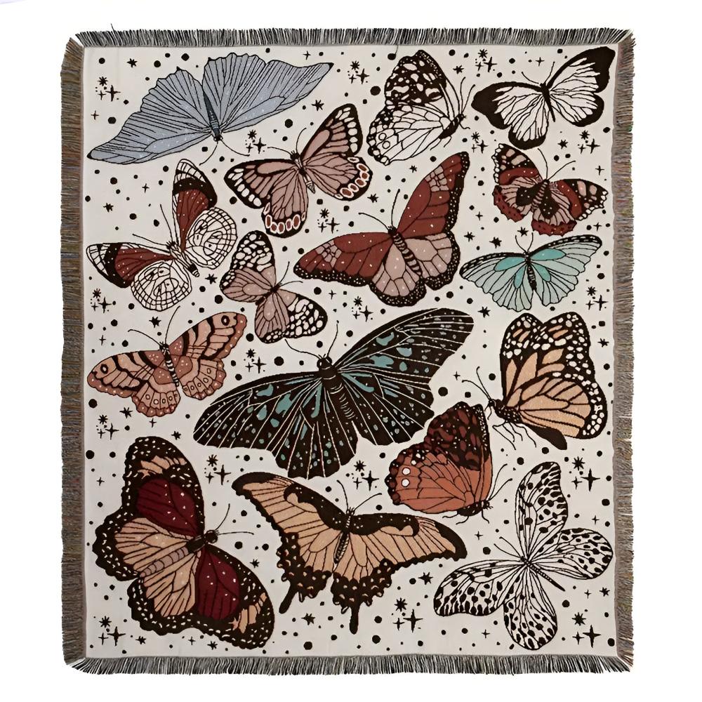 Throw Blanket Butterfly Pattern Plush Microfiber Fringed Edges - Image 5