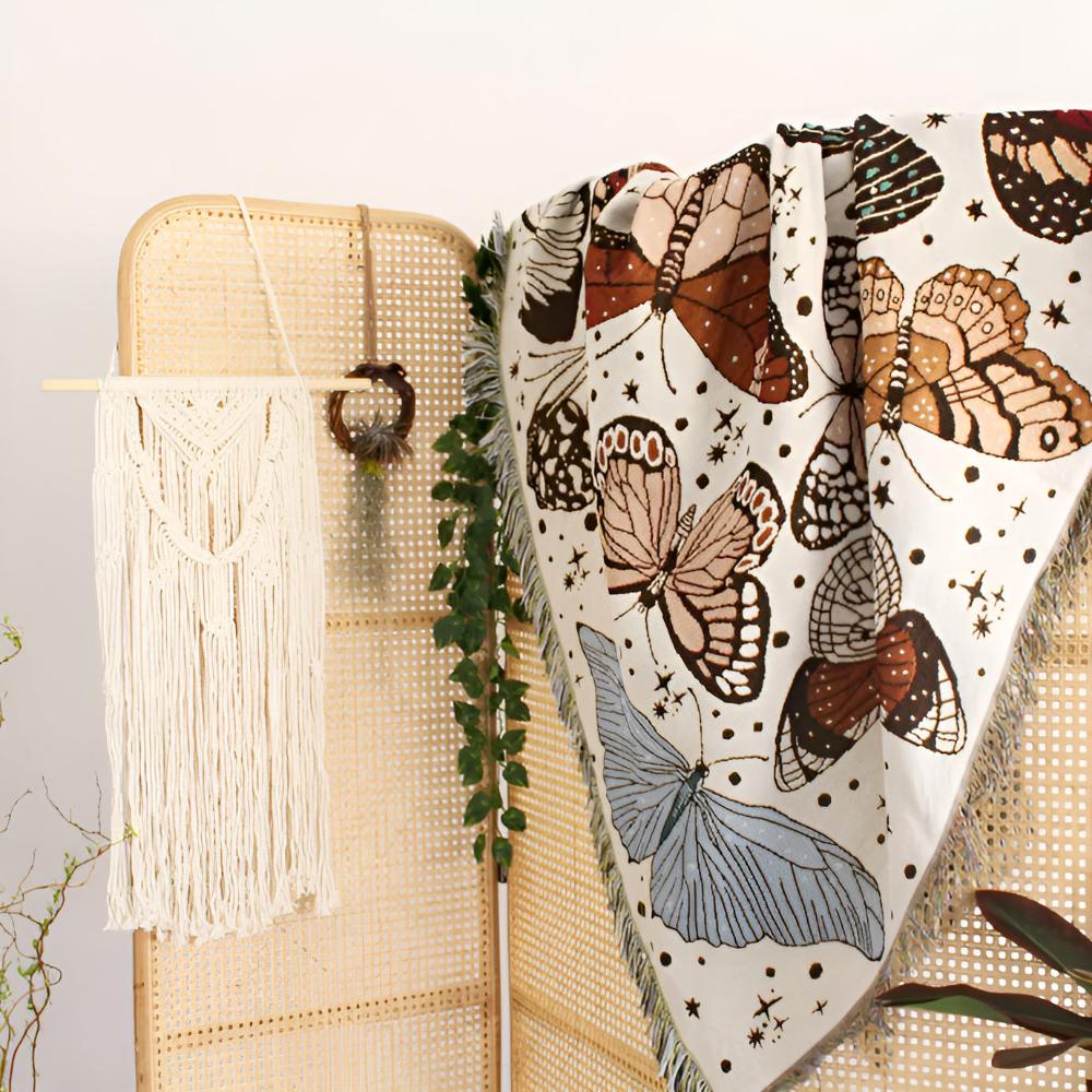 Throw Blanket Butterfly Pattern Plush Microfiber Fringed Edges - Image 6